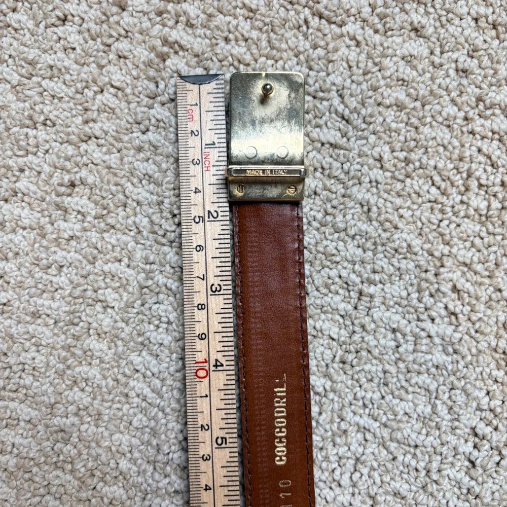 Yves Saint Laurent Vintage Brown Crocodile Embossed Leather Belt YSL Buckle 110